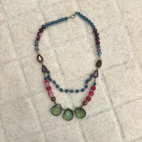 Anthropologie colorful enamel gem necklace layered boho statement pendant stone - Picture 1 of 3